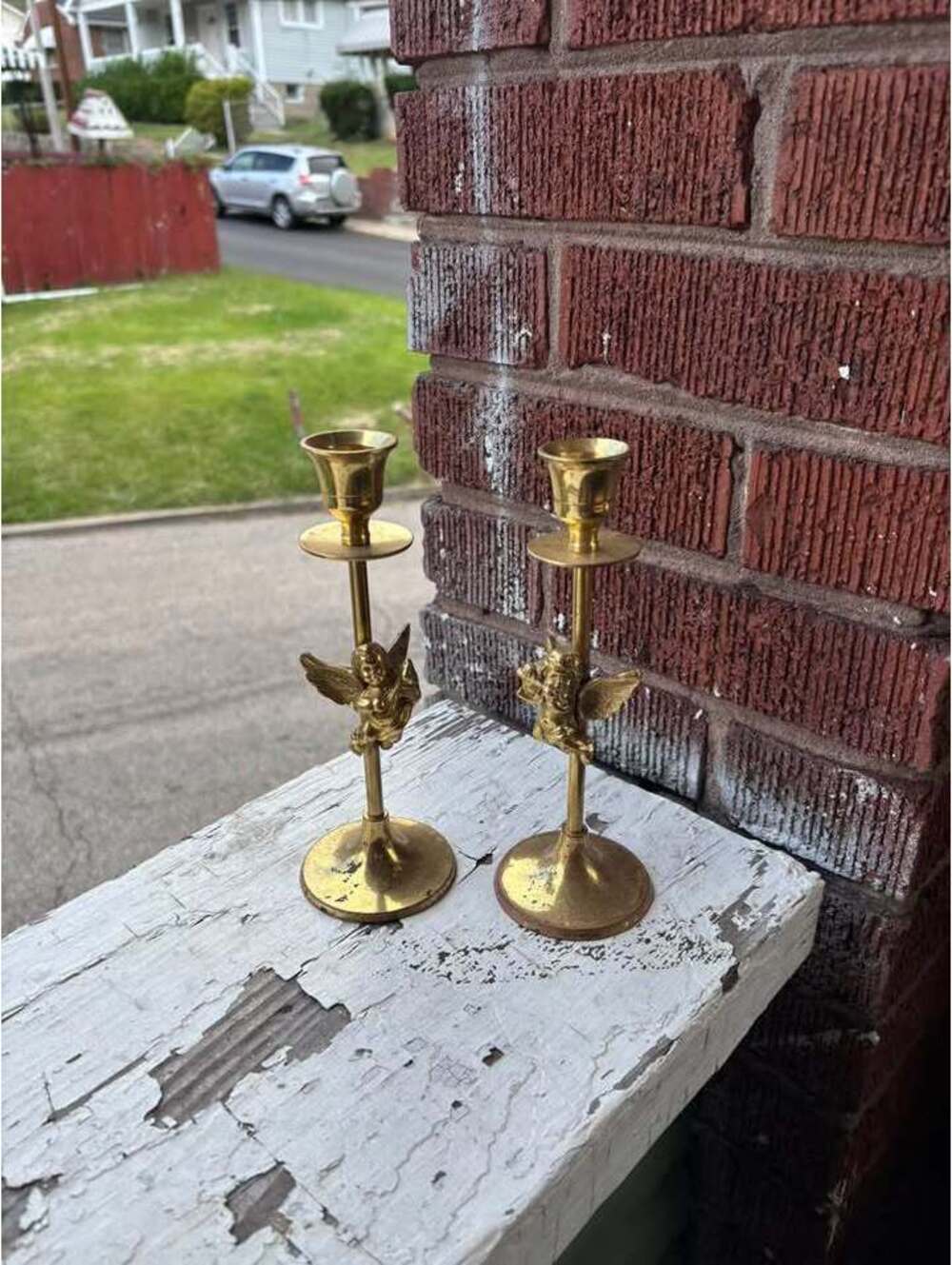Vintage Brass Cherub Angel Candlestick Holders - Pair